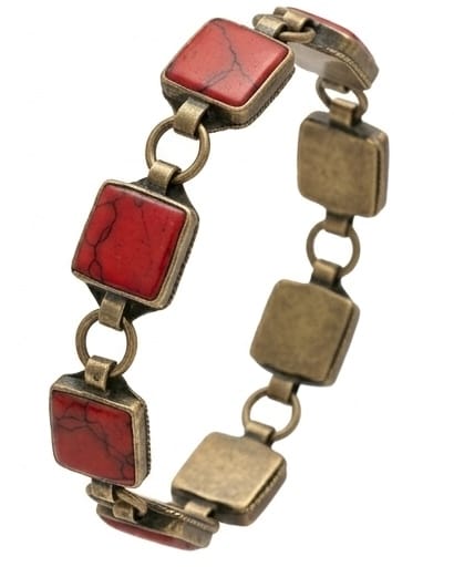 Antique Square Crimson Stone Link Bracelet