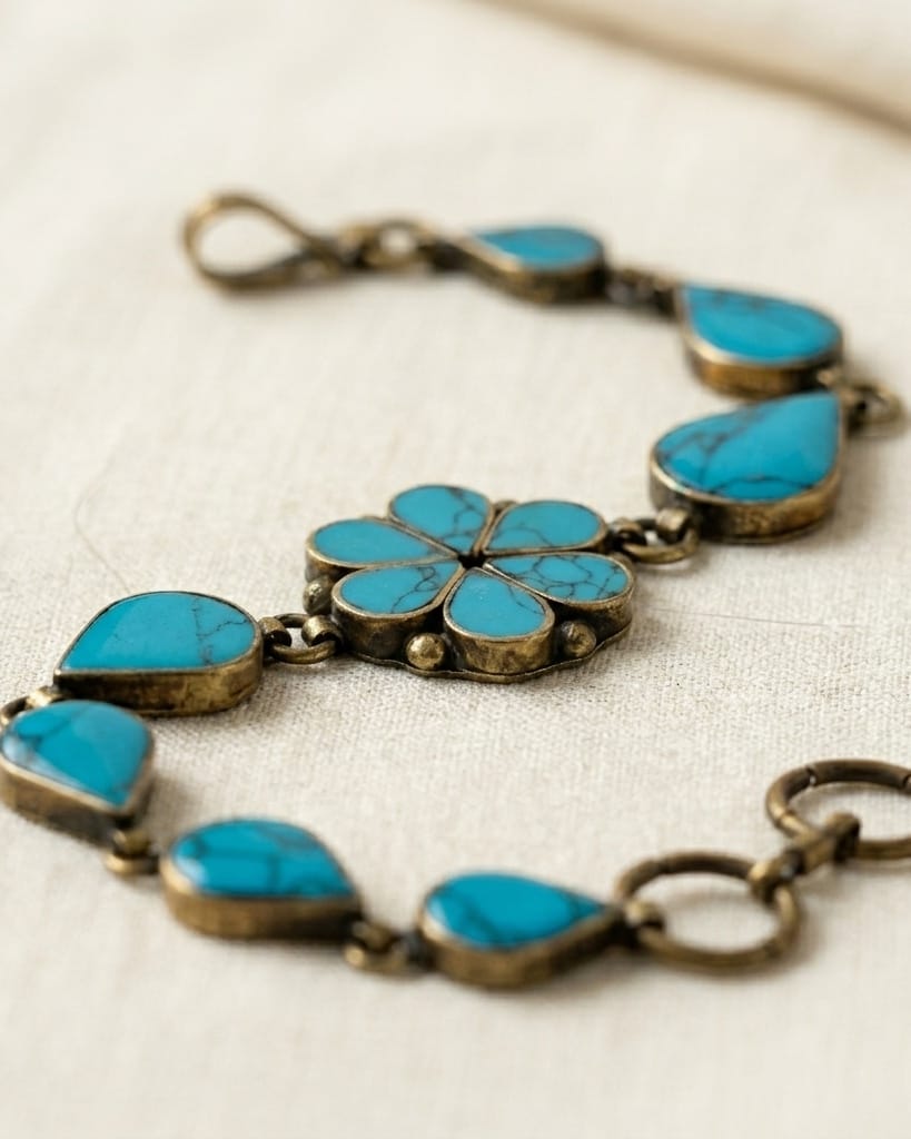 Antique Turquoise Floral Statement Bracelet