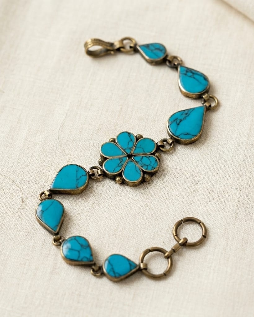 Antique Turquoise Floral Statement Bracelet