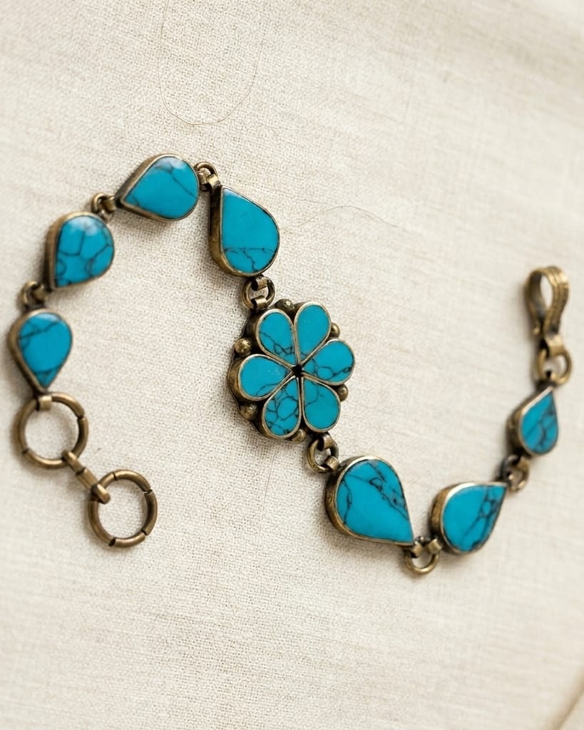 Antique Turquoise Floral Statement Bracelet