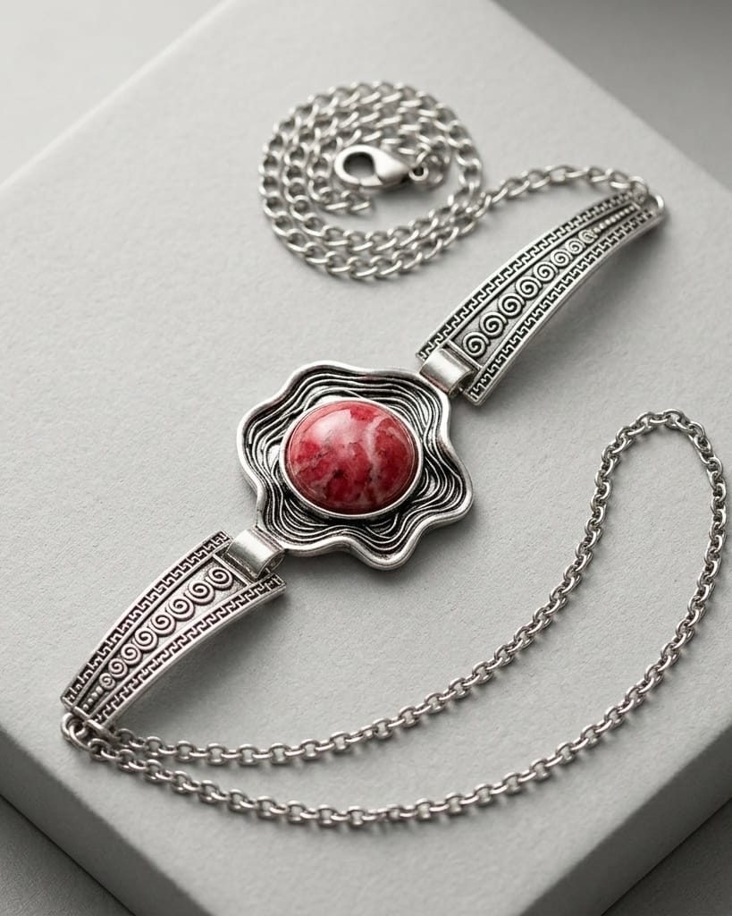 Antique  Crimson Stone Medallion Bracelet