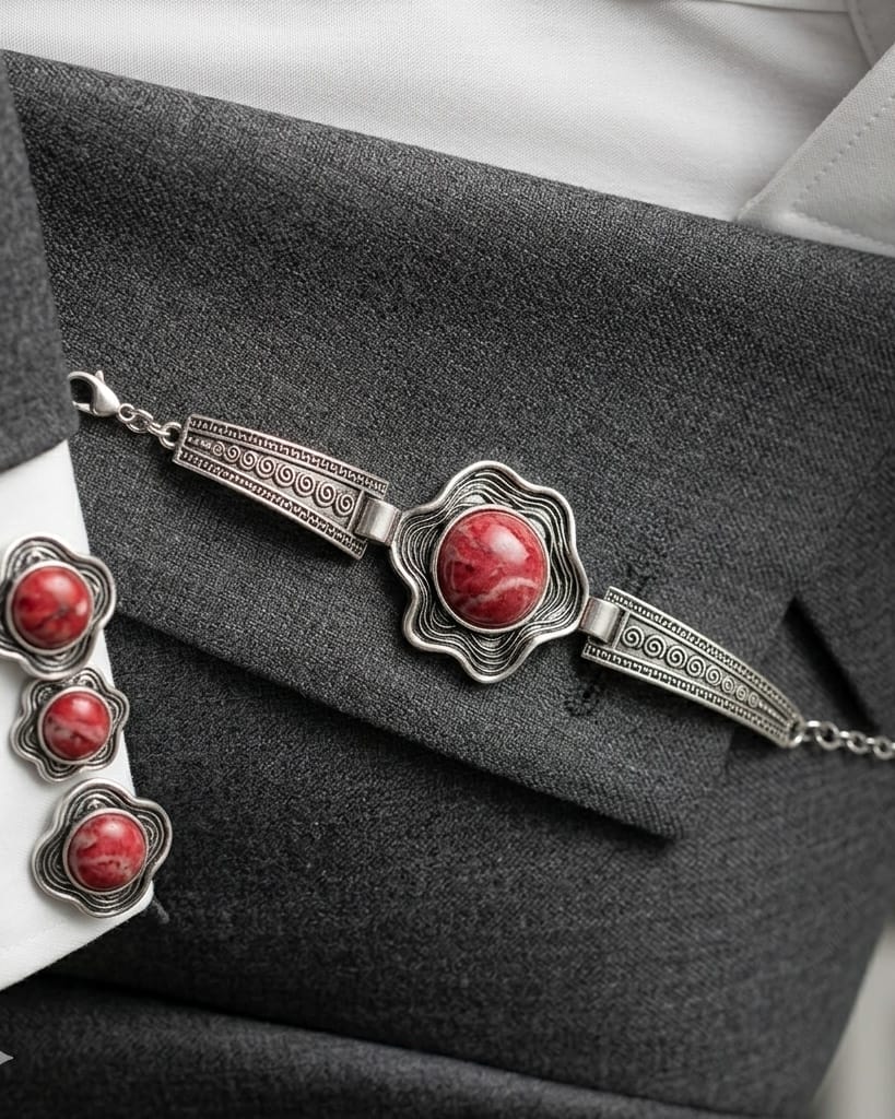 Antique  Crimson Stone Medallion Bracelet