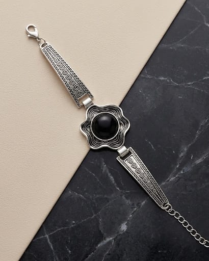 Antique Onyx-Black Medallion Statement Bracelet