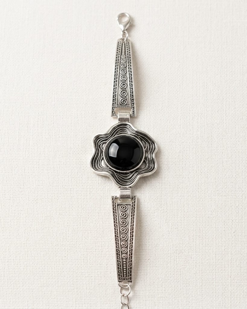 Antique Onyx-Black Medallion Statement Bracelet