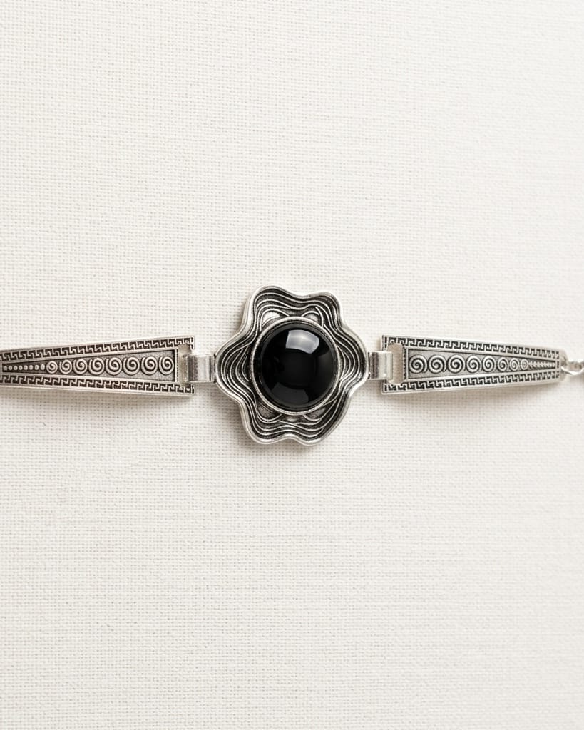 Antique Onyx-Black Medallion Statement Bracelet