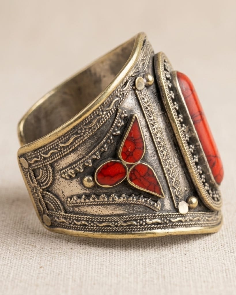 Antique Two-Tone Crimson Statement Cuff Bracelet
