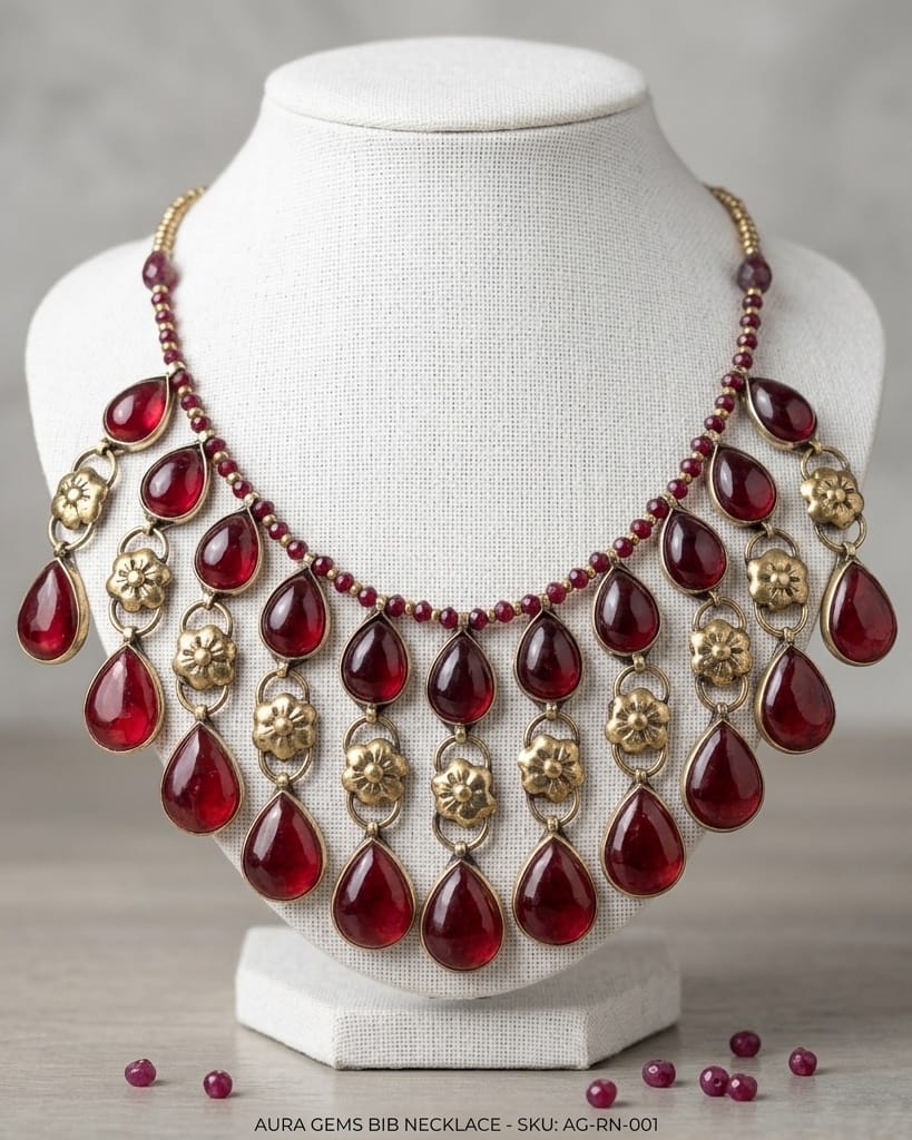 Vintage Ruby Flora Statement Necklace with Earrings