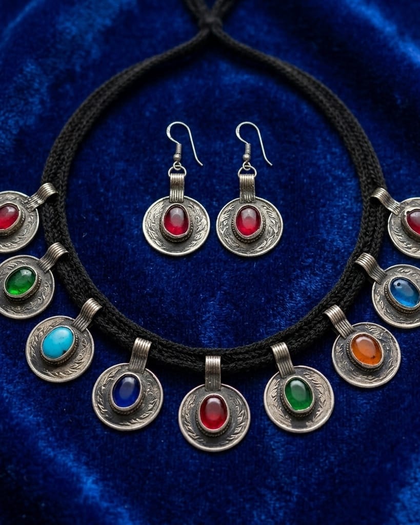 The Aura Gems Floral Bib Necklace With earrings