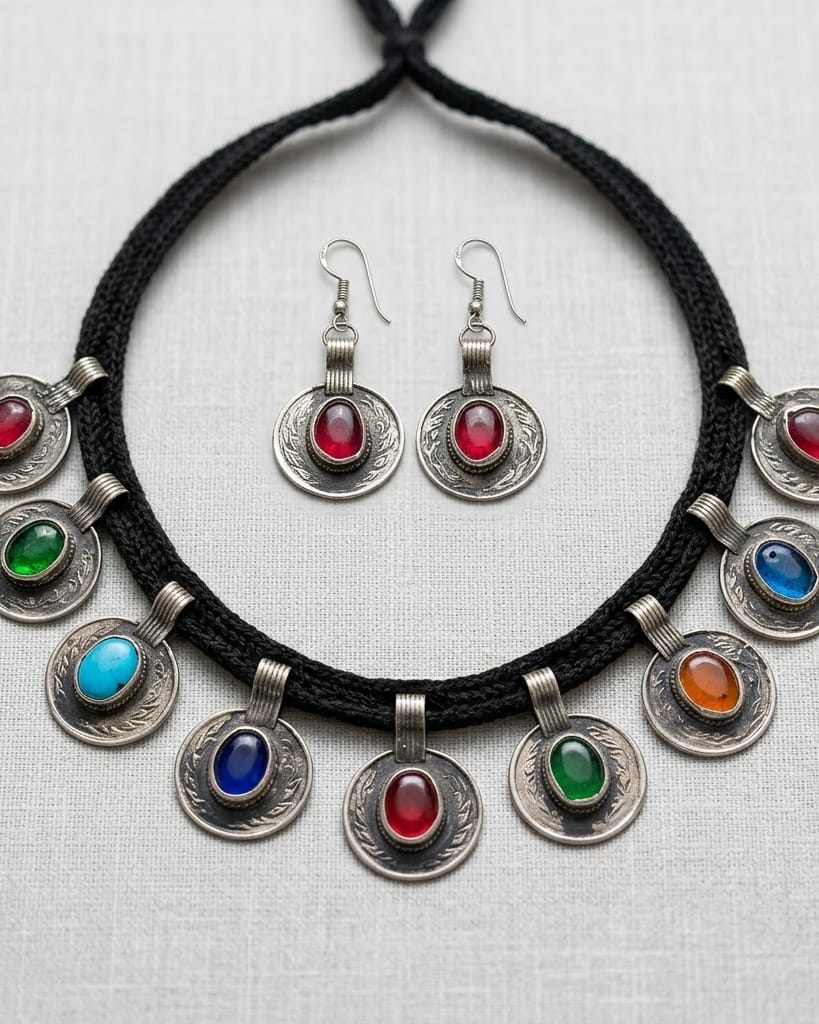 The Aura Gems Floral Bib Necklace With earrings