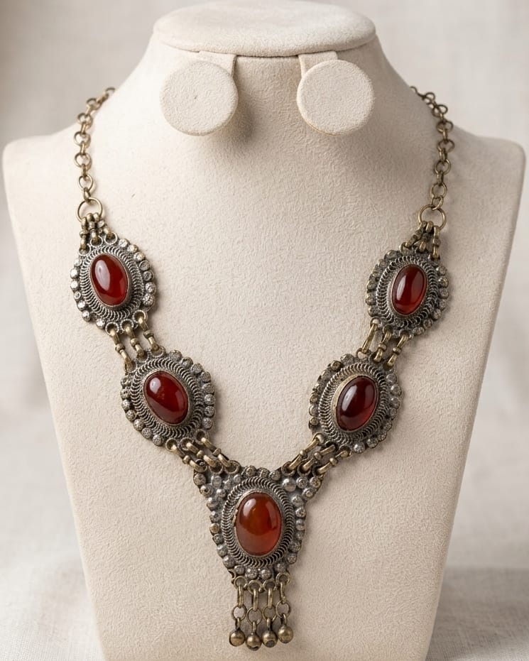 Antique-Style Carnelian Bib Necklace