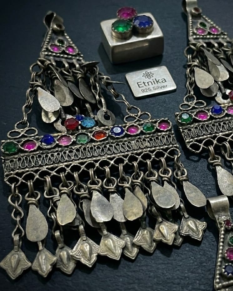 Hazaragi Tribal-Style Tassel Earrings with Radiant Gemstone Inlays