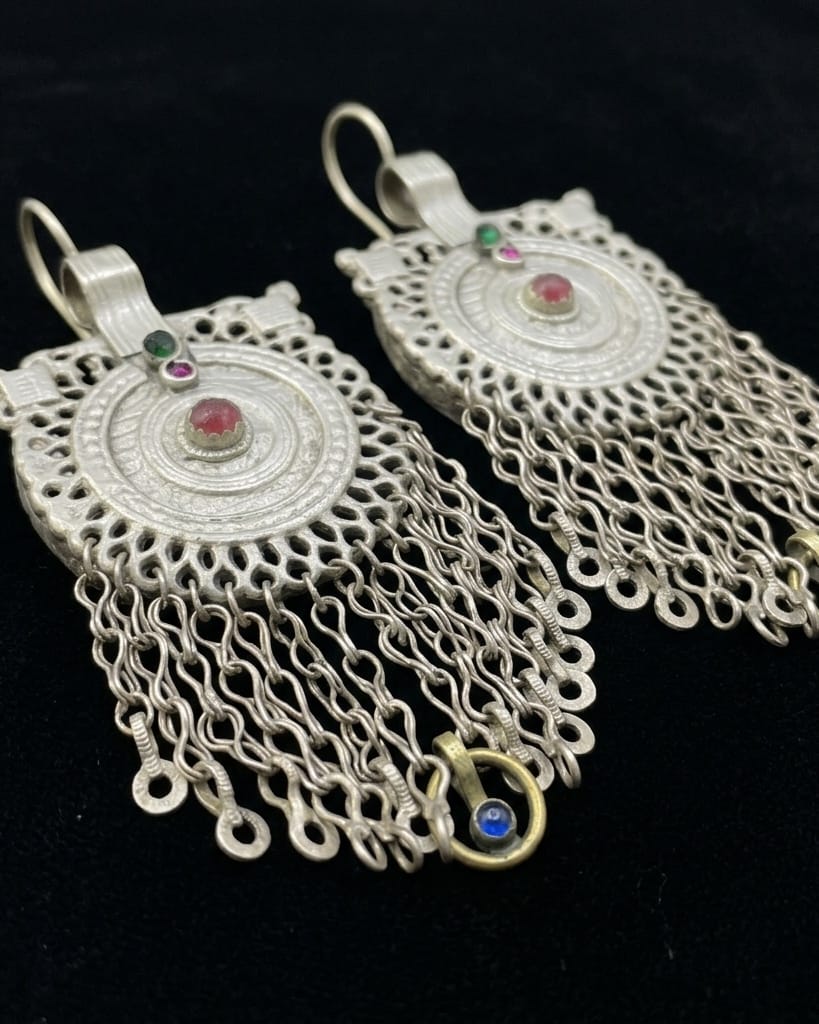 Antique-Inspired Tribal Fringe Earrings with Gemstone Accents