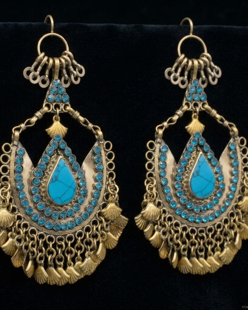 Vintage-Style Turquoise & Crystal Boho Statement Earrings