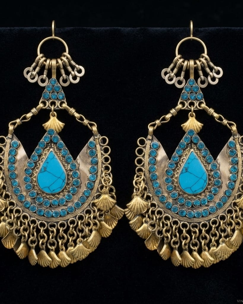 Vintage-Style Turquoise & Crystal Boho Statement Earrings