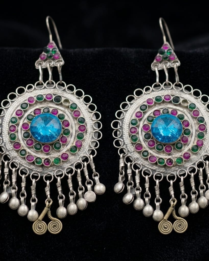 Tribal Earrings with Azure Crystal Center