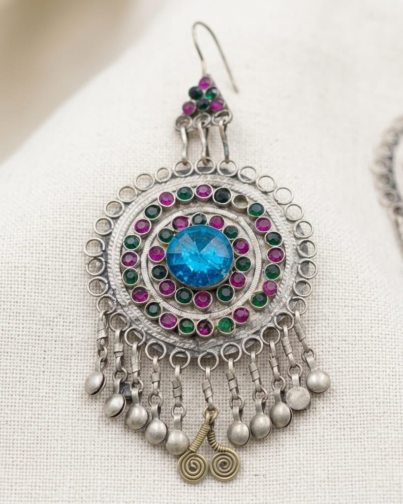 Tribal Earrings with Azure Crystal Center