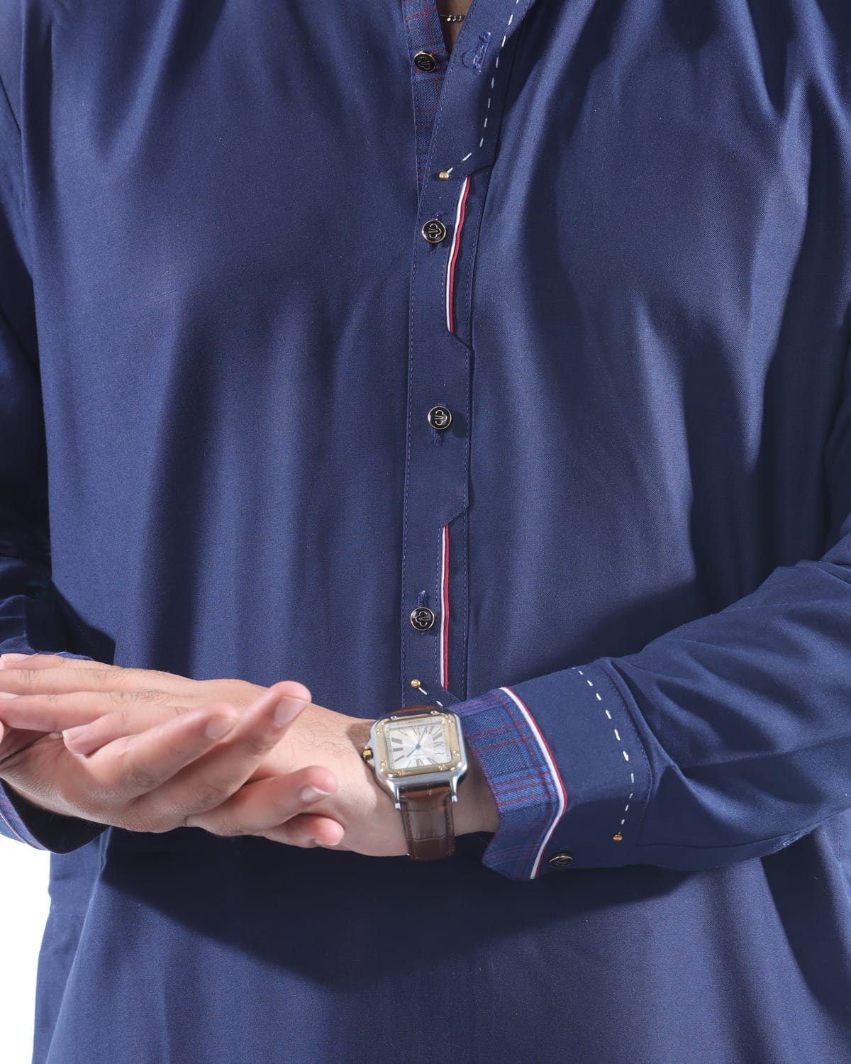 Men Collar Design Pehran Tumban Classic Afghan Outfit (Navy Blue)