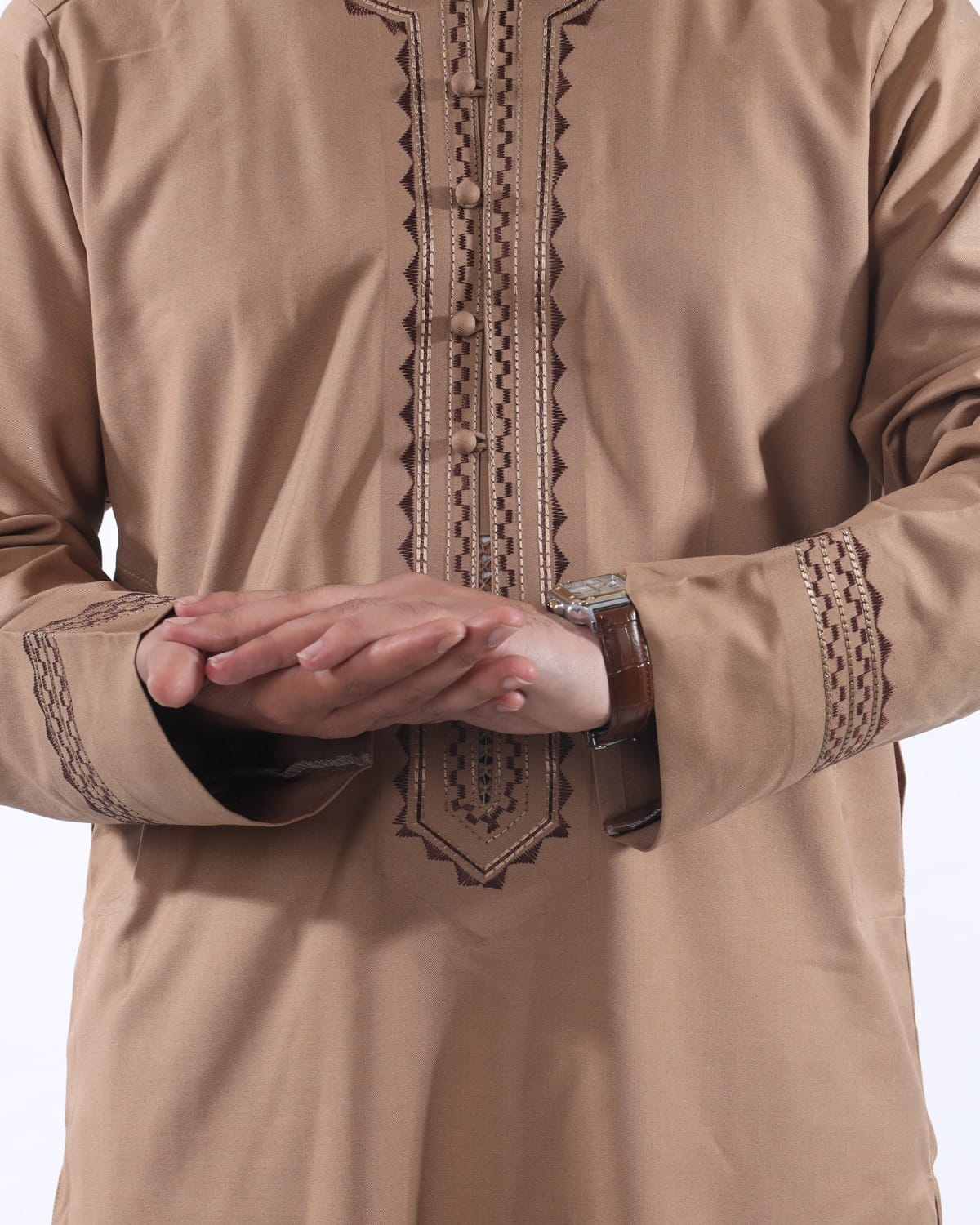 Men Arabic Style Pehran Tumban Afghani Outfit (Light Brown)
