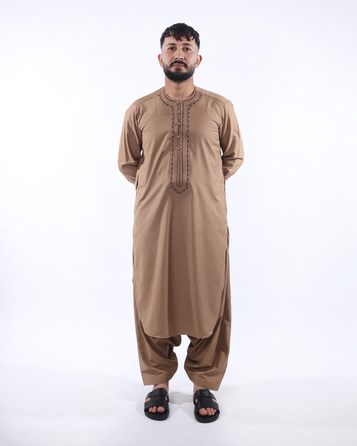 Men Arabic Style Pehran Tumban Afghani Outfit (Light Brown)