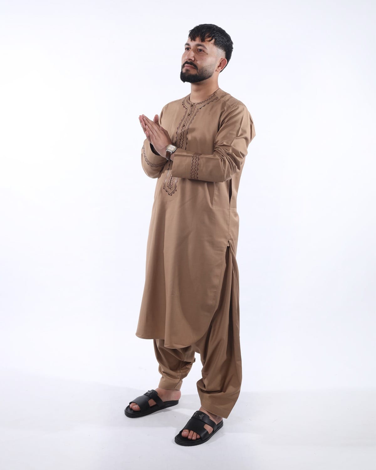 Men Arabic Style Pehran Tumban Afghani Outfit (Light Brown)