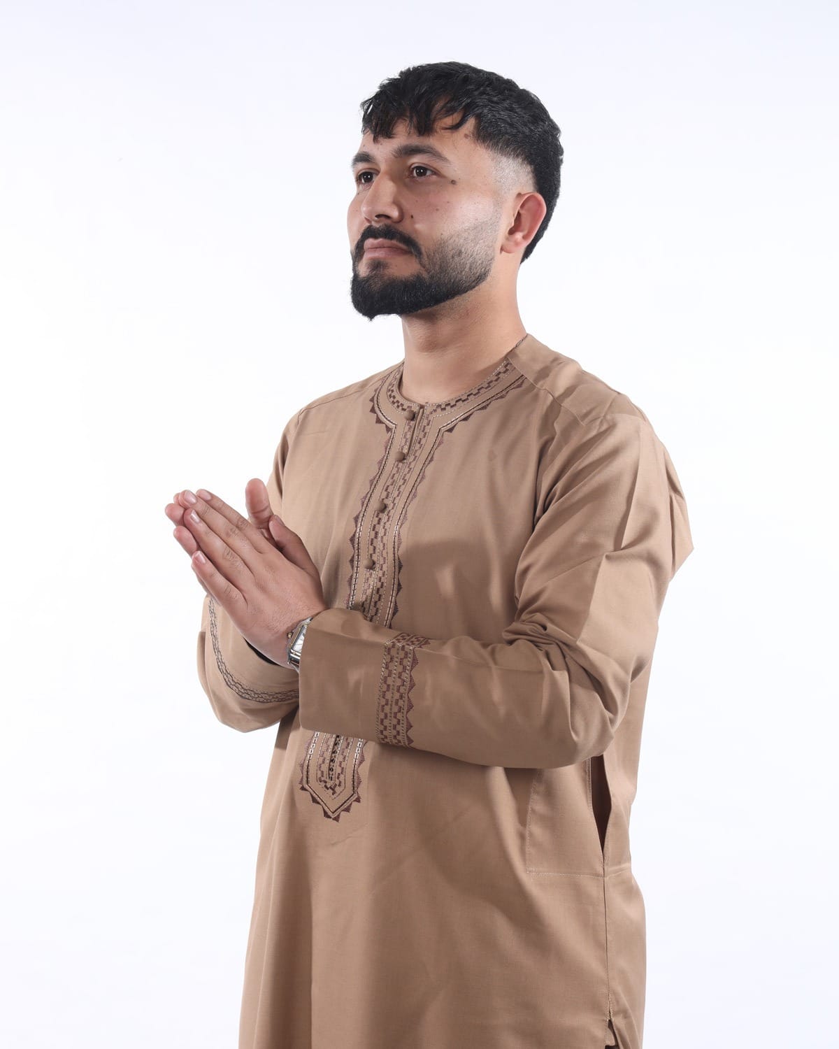 Men Arabic Style Pehran Tumban Afghani Outfit (Light Brown)