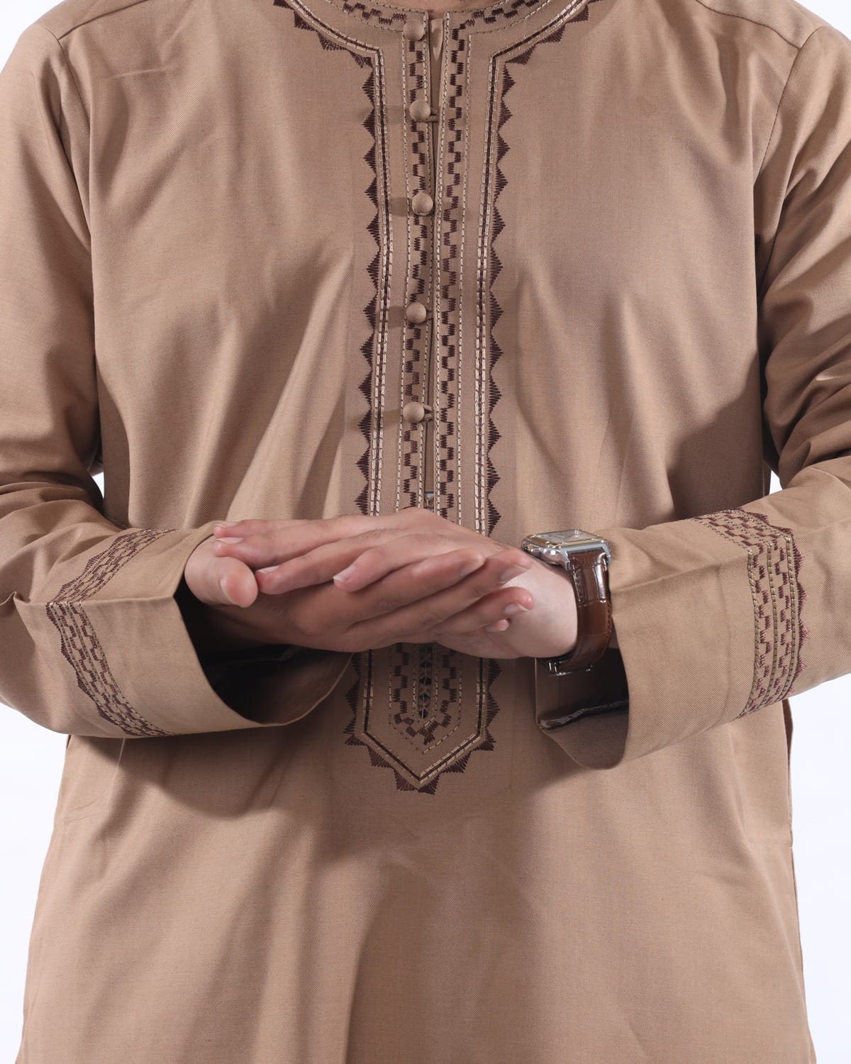 Men Arabic Style Pehran Tumban Afghani Outfit (Light Brown)