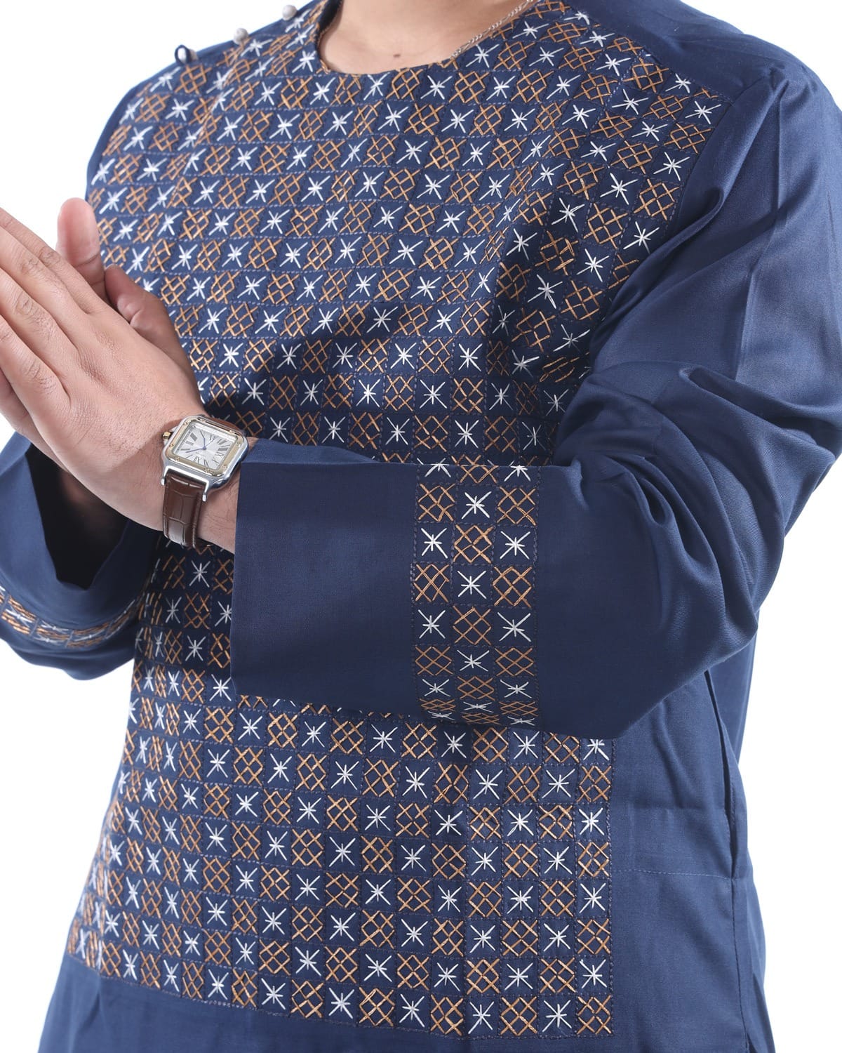Men Afghani Embroidery Style Pehran Tumban Navy Blue Outfit