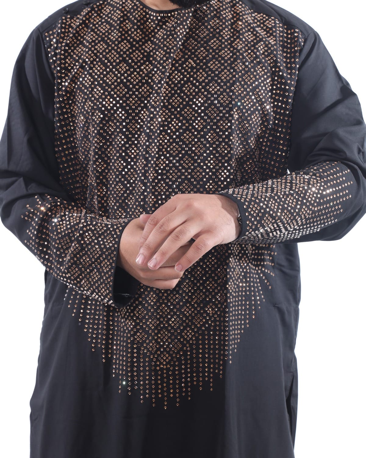 Afghani Men Crystal Embroidery Style Pehran Tumban Black Outfit