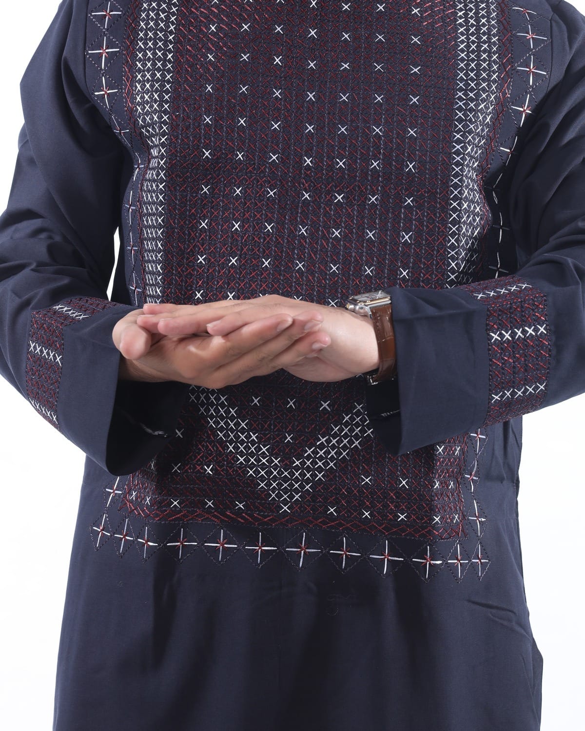Men Embroidery Pehran Tumban Style Navy Blue Afghani Outfit