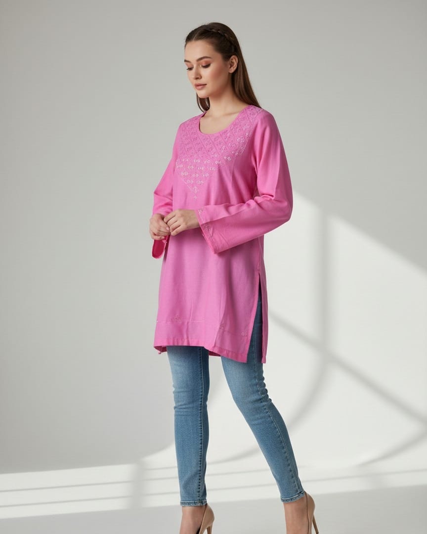 Pink Embroidered Cotton Punjabi Dress