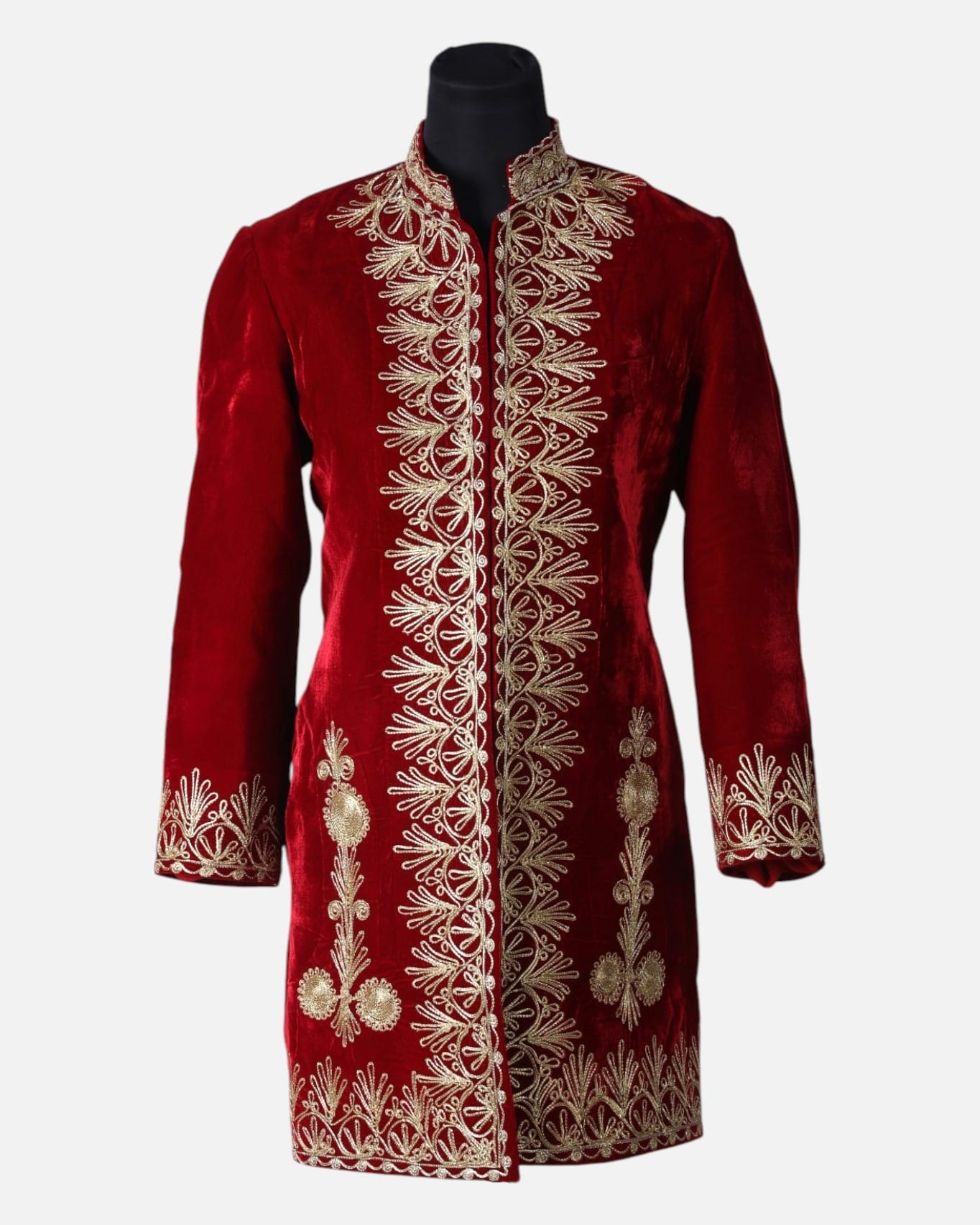 Deep Red Silk Gulabatoon Embroidered  Coat Dress