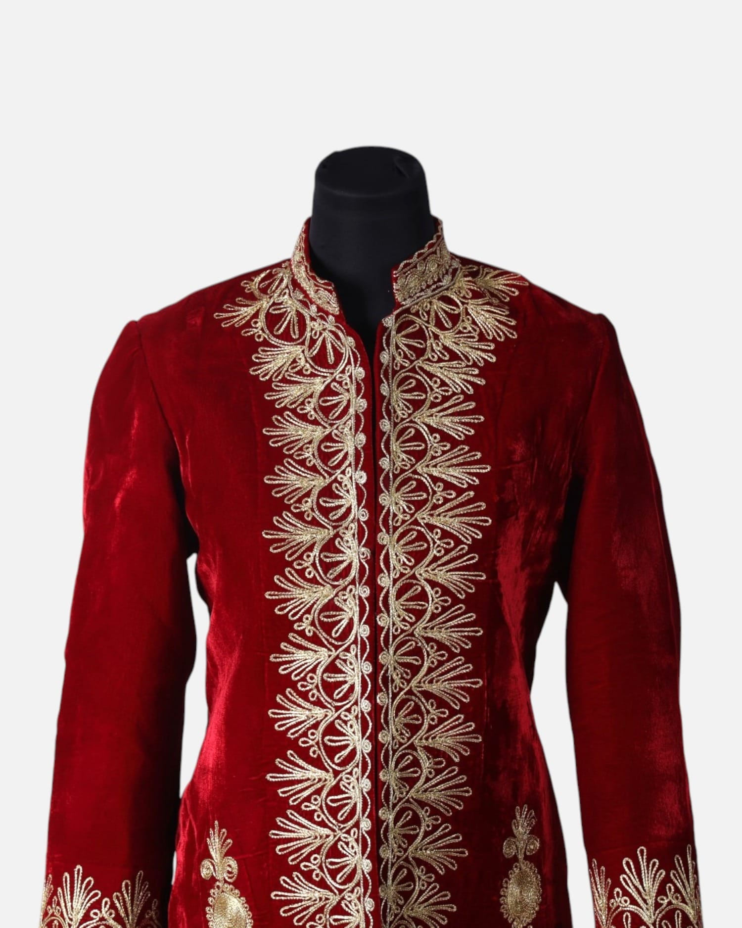 Deep Red Silk Gulabatoon Embroidered  Coat Dress