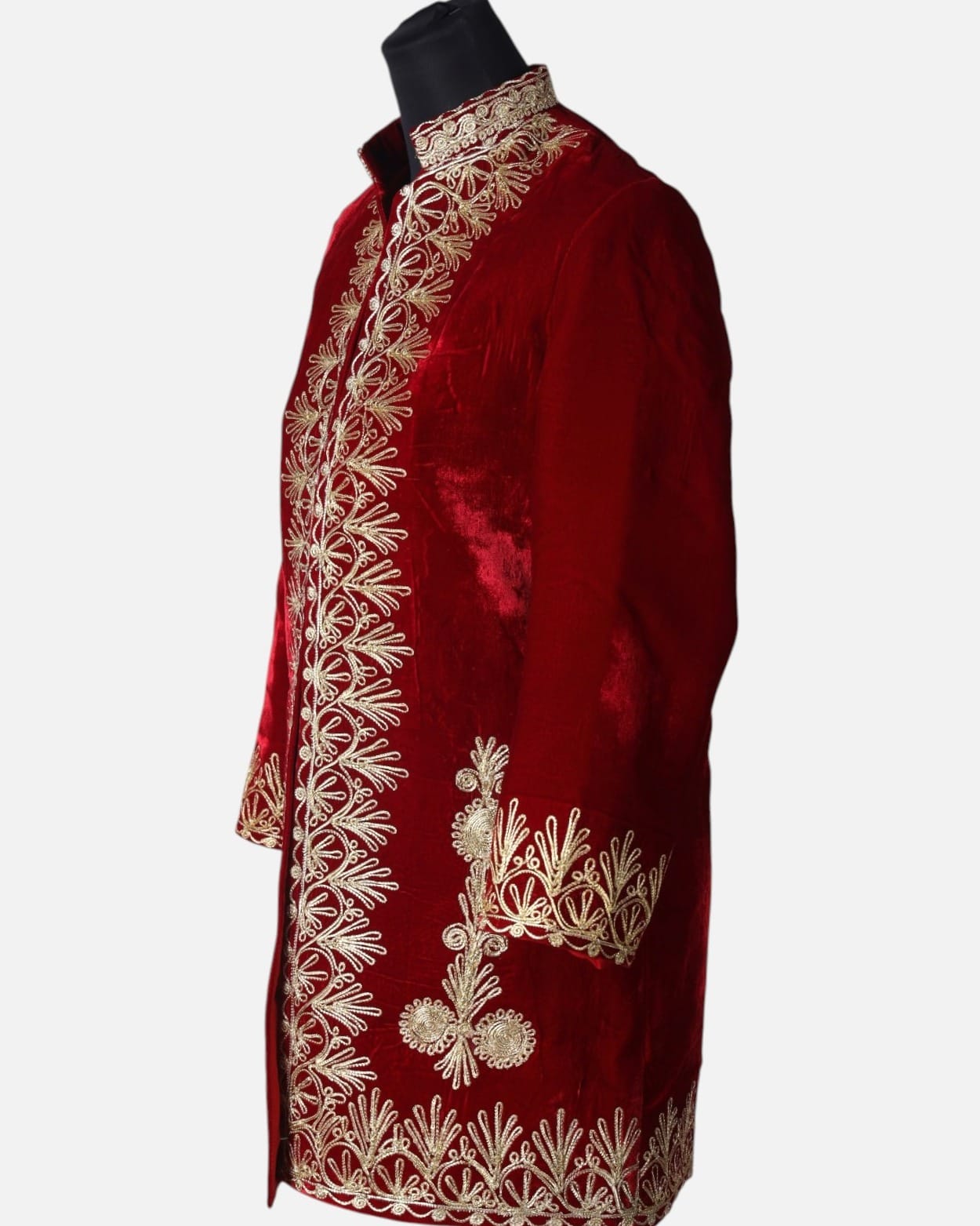 Deep Red Silk Gulabatoon Embroidered  Coat Dress