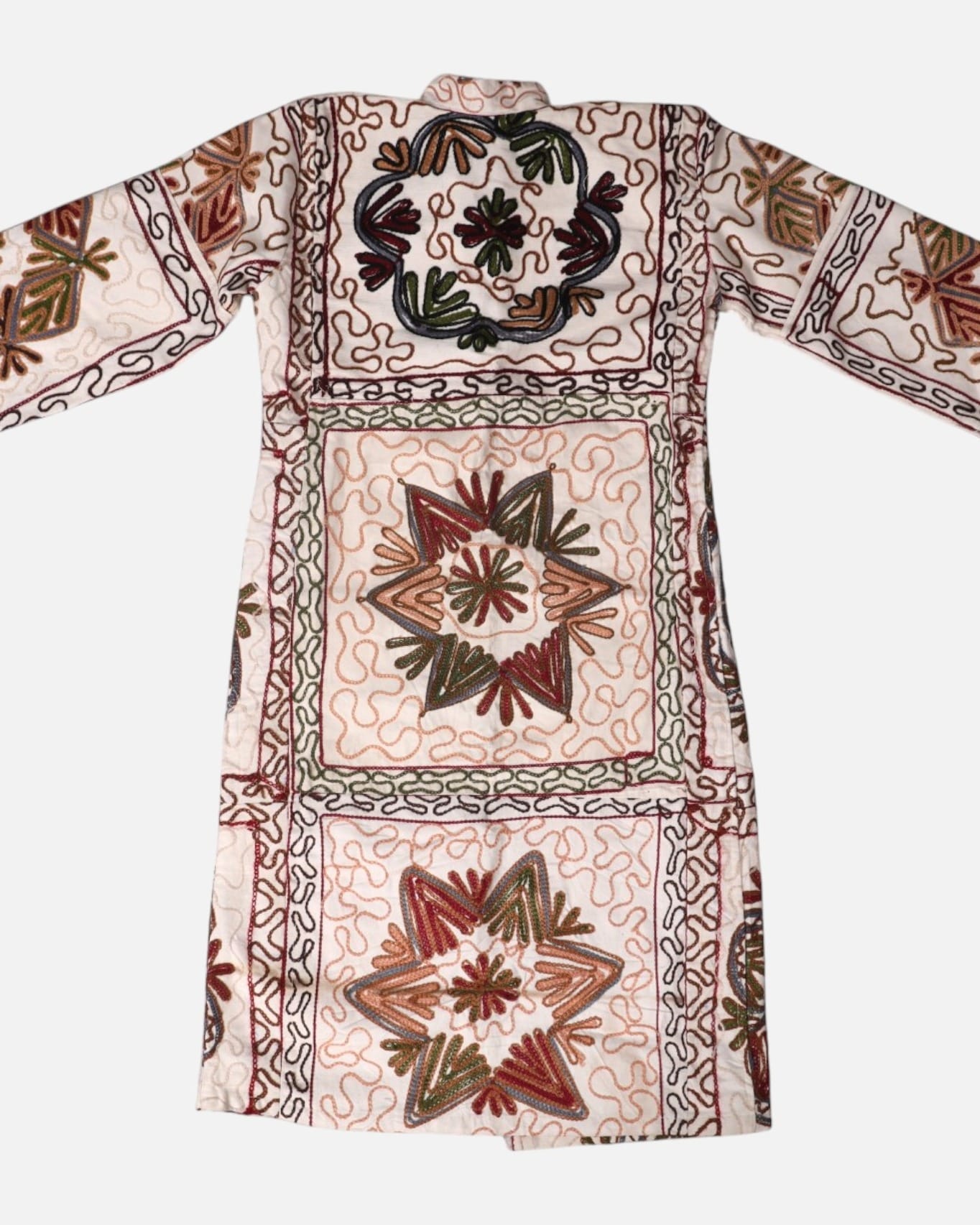 Ivory Embroidered Cotton Coat Nakh Zarin