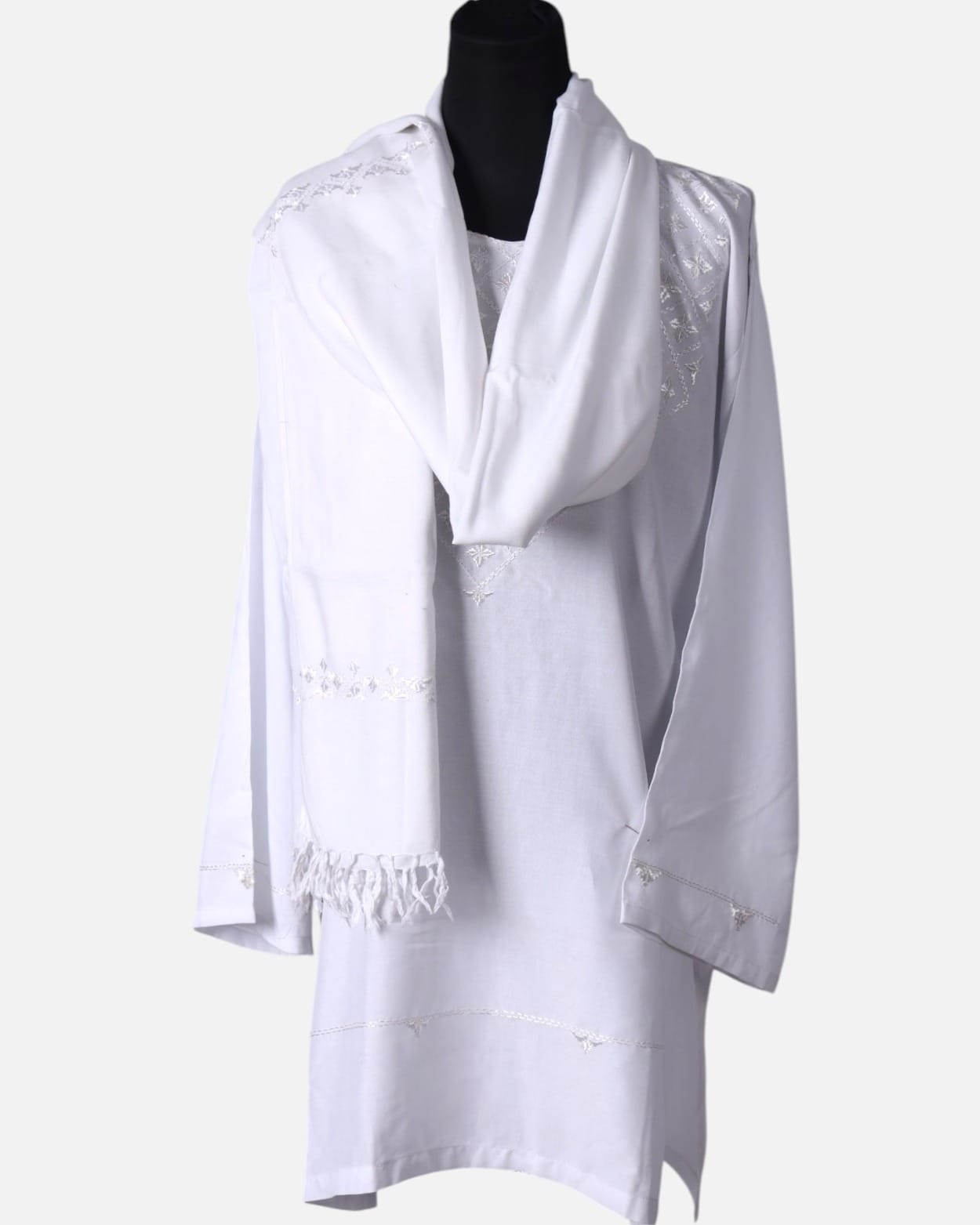 White Punjabi Dress & Matching Scarf