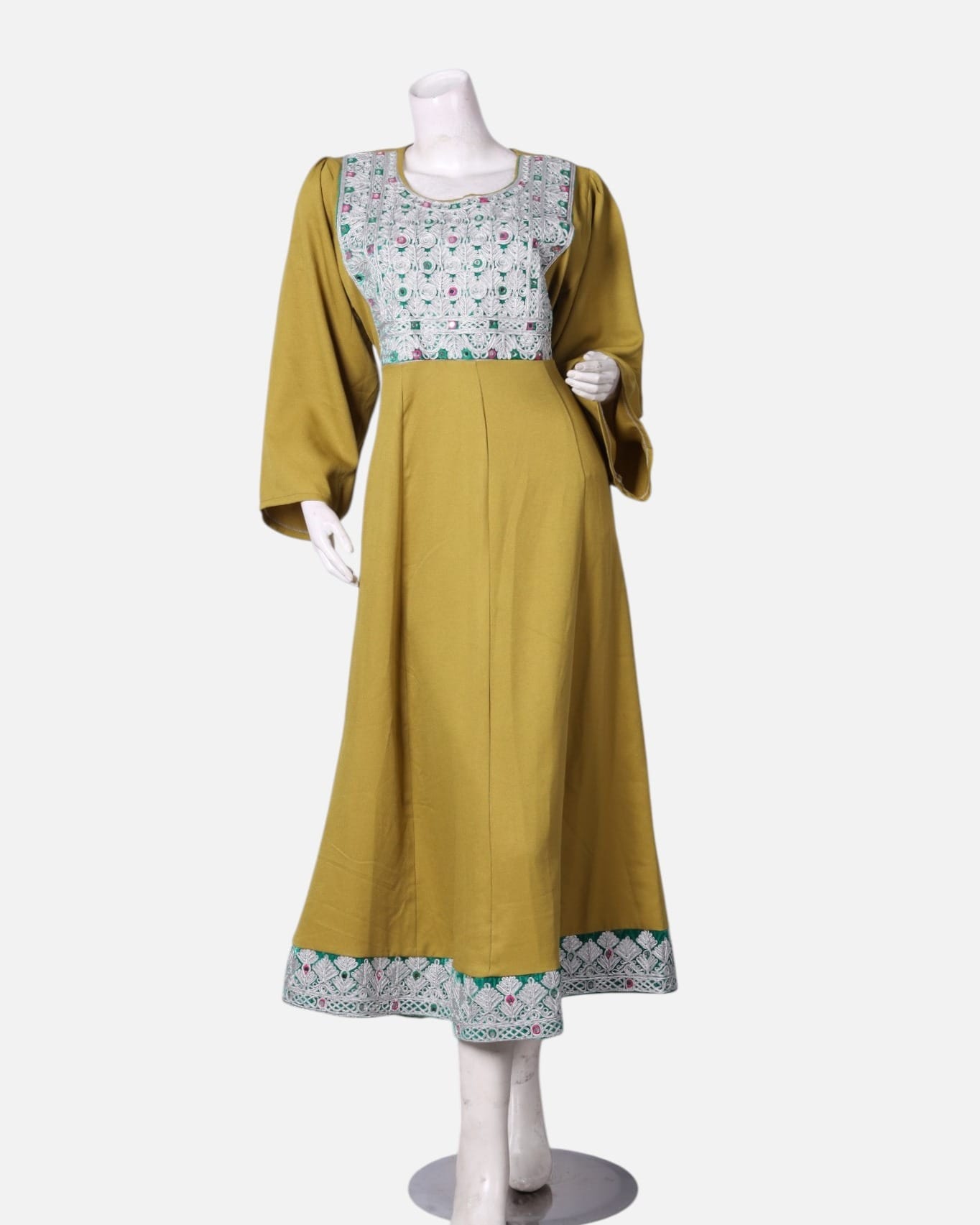 Yellow Afghan Dress with Hand Embroidered Maxi Elina