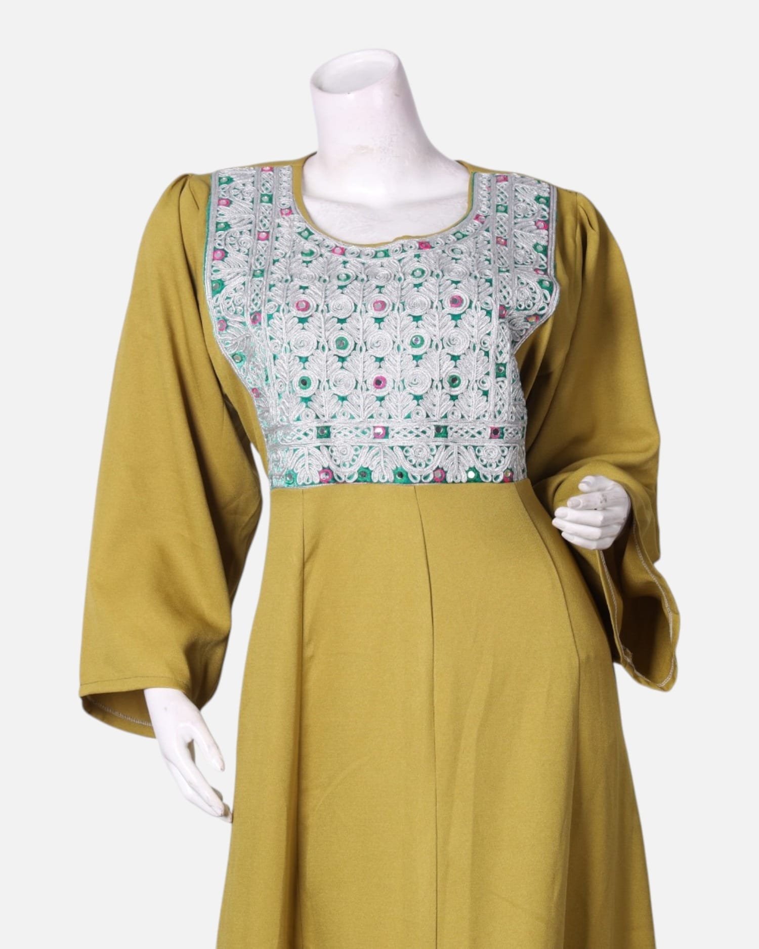 Yellow Afghan Dress with Hand Embroidered Maxi Elina
