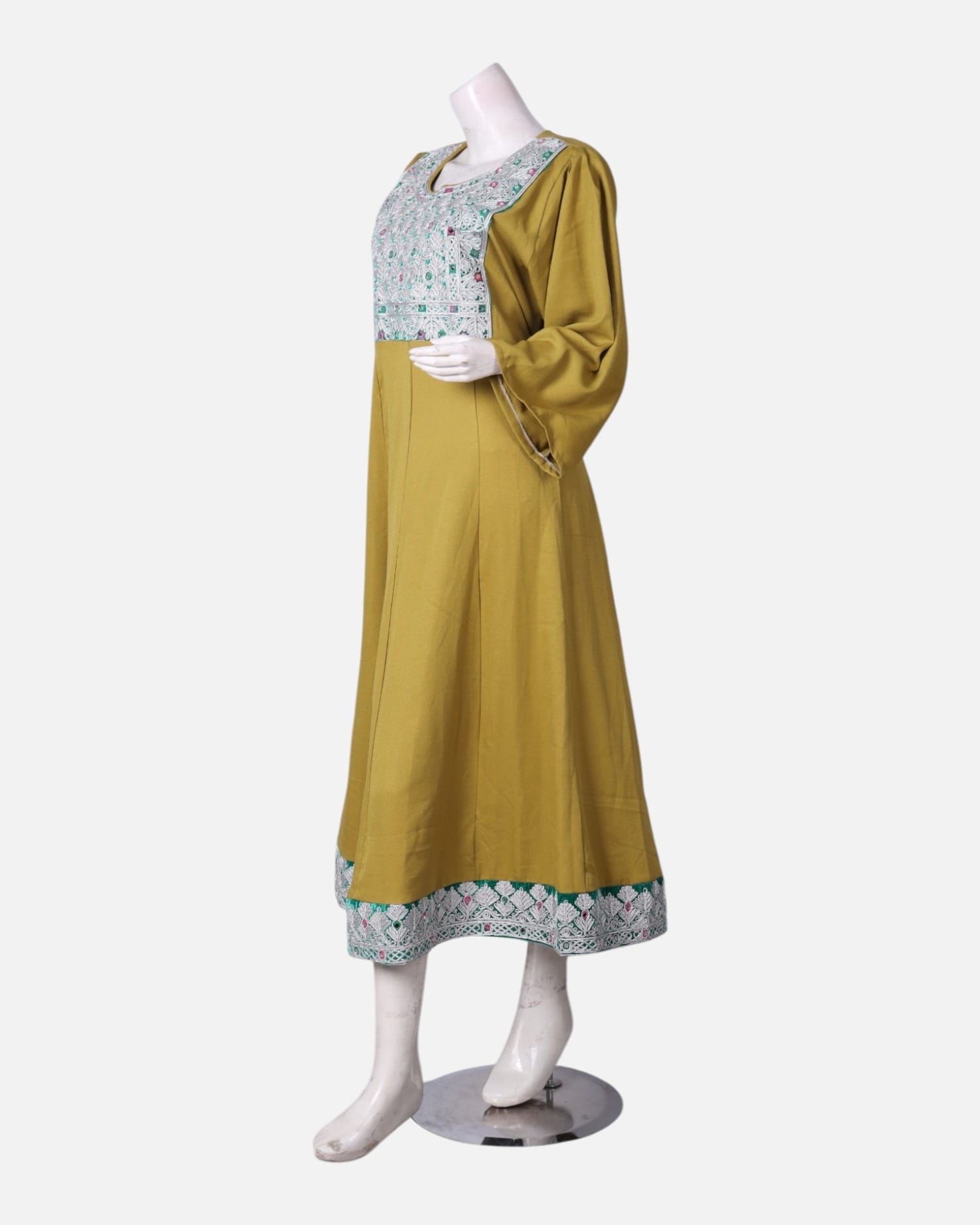 Yellow Afghan Dress with Hand Embroidered Maxi Elina