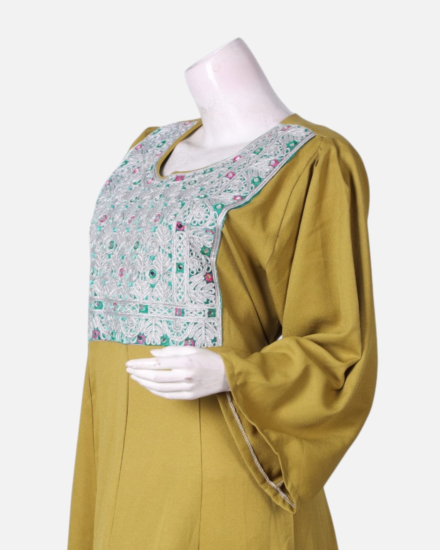 Yellow Afghan Dress with Hand Embroidered Maxi Elina