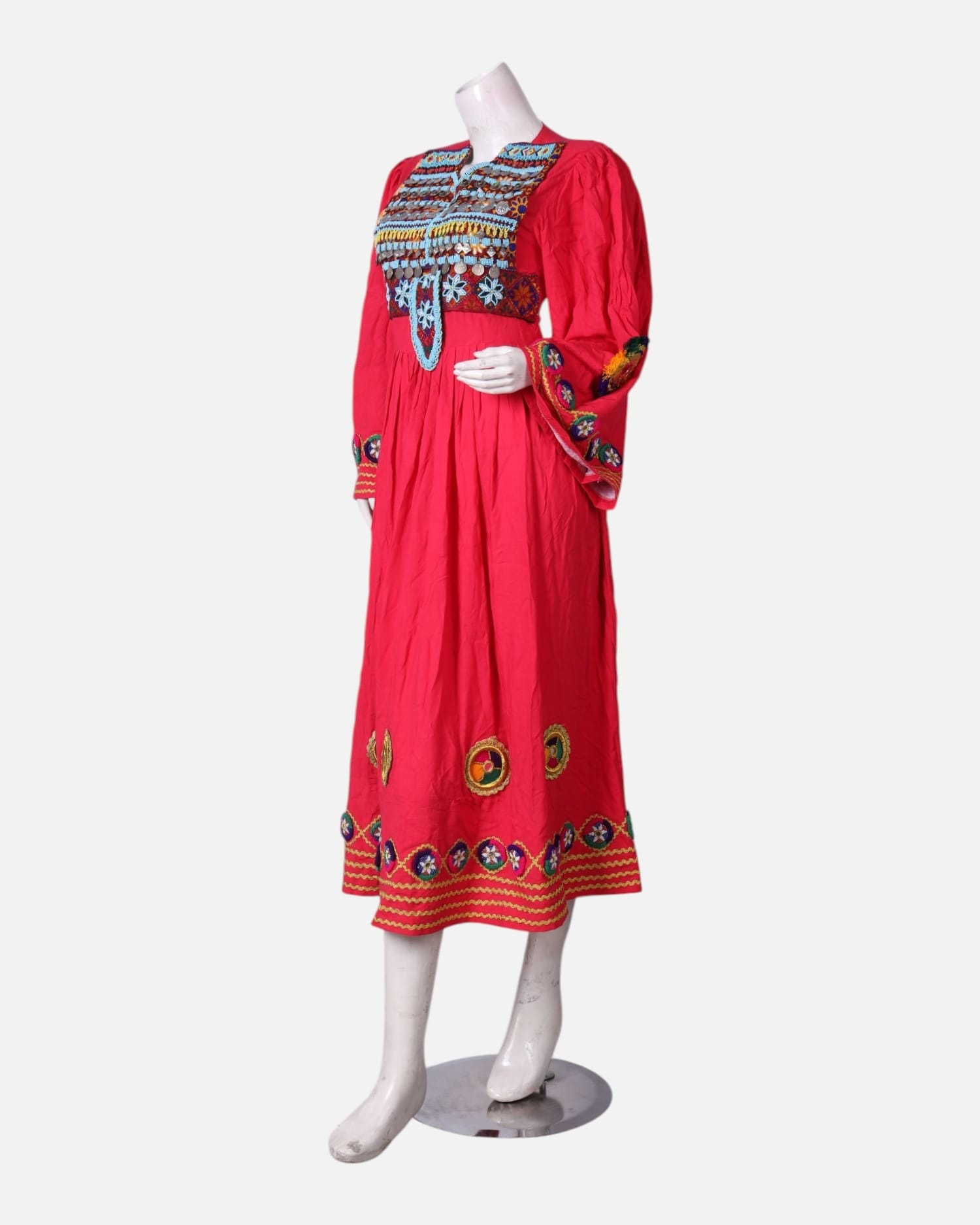 Red  Dress with Colorful Embroidery – Traditional Handmade Dress for Women