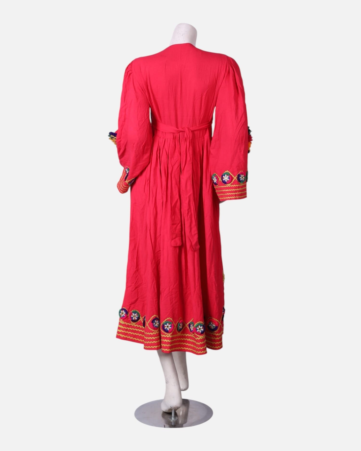 Red  Dress with Colorful Embroidery – Traditional Handmade Dress for Women
