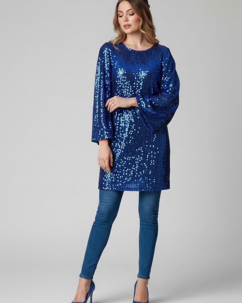 Blue Sequin Evening Dress