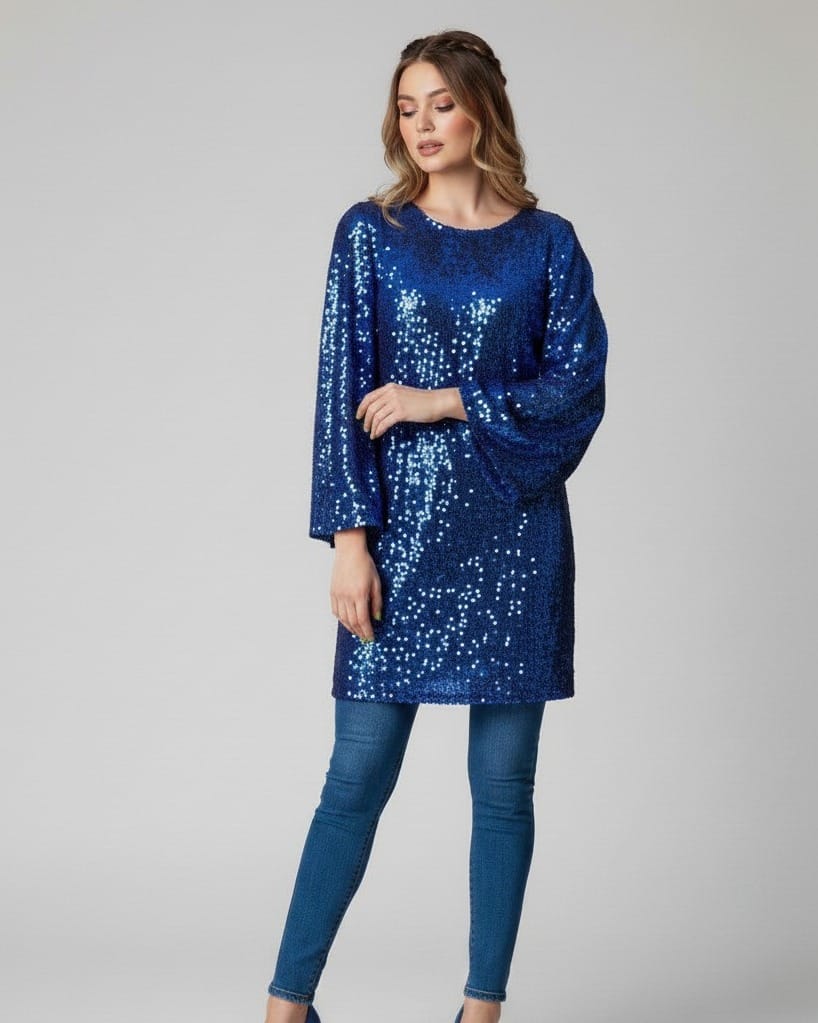Blue Sequin Evening Dress