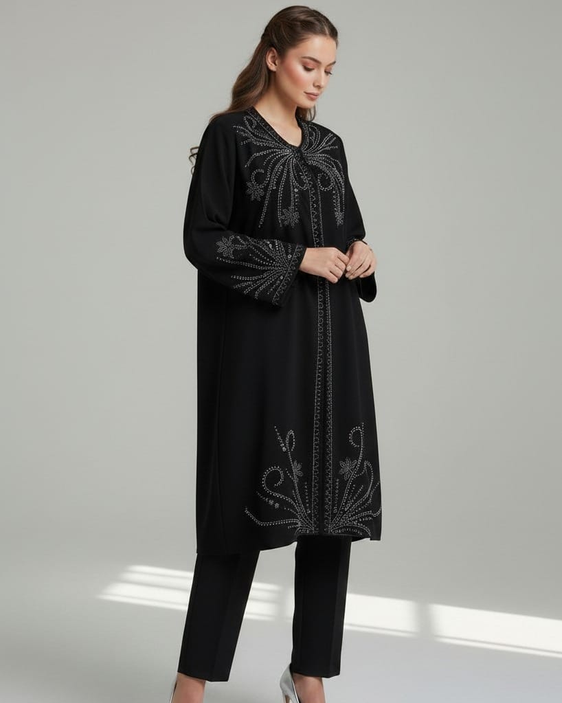 Black Jacket Coat with Embroidery Georgette Fabric
