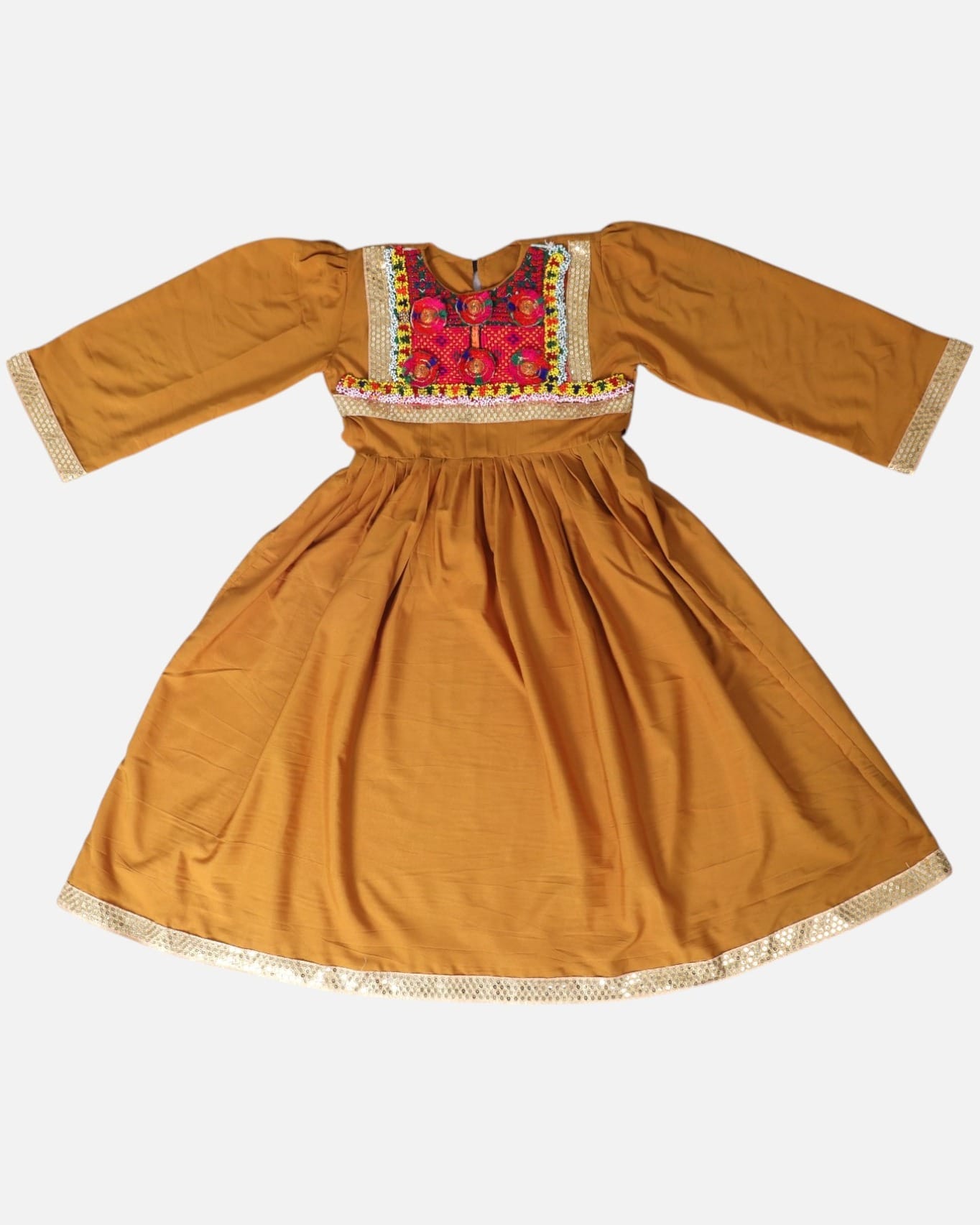 Handmade Embroidered Dress: Mustard Ethnic Kaftan, Wedding & Party Wear