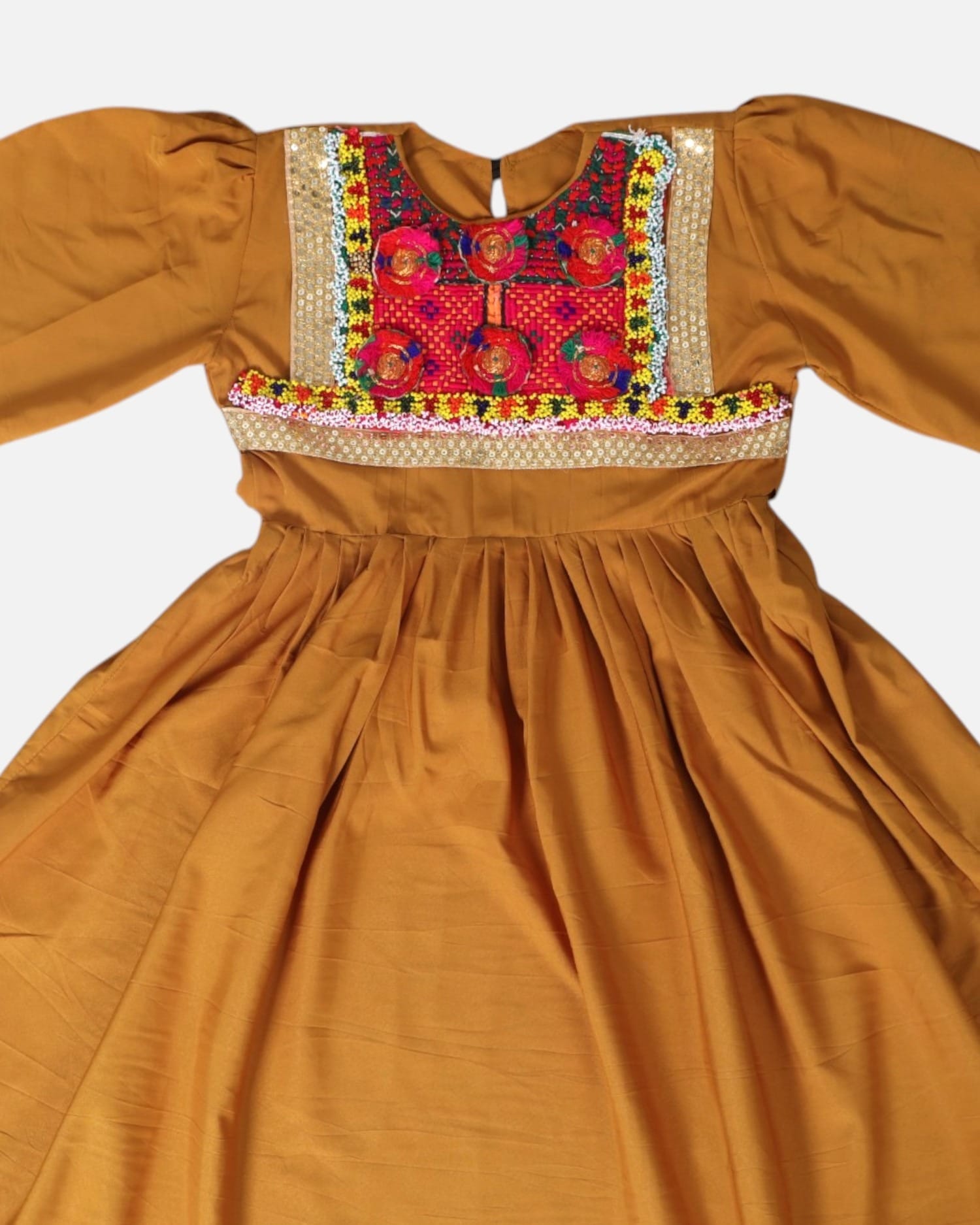 Handmade Embroidered Dress: Mustard Ethnic Kaftan, Wedding & Party Wear