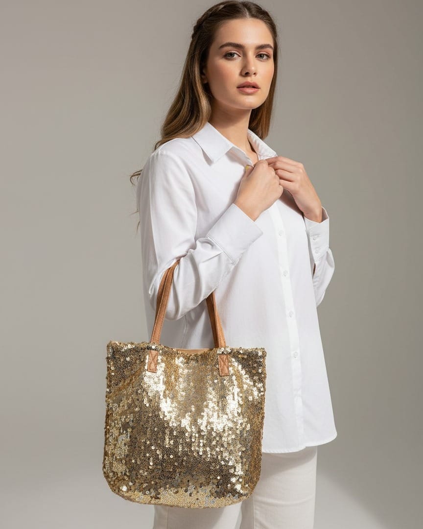 Golden Sequin Tote Bag