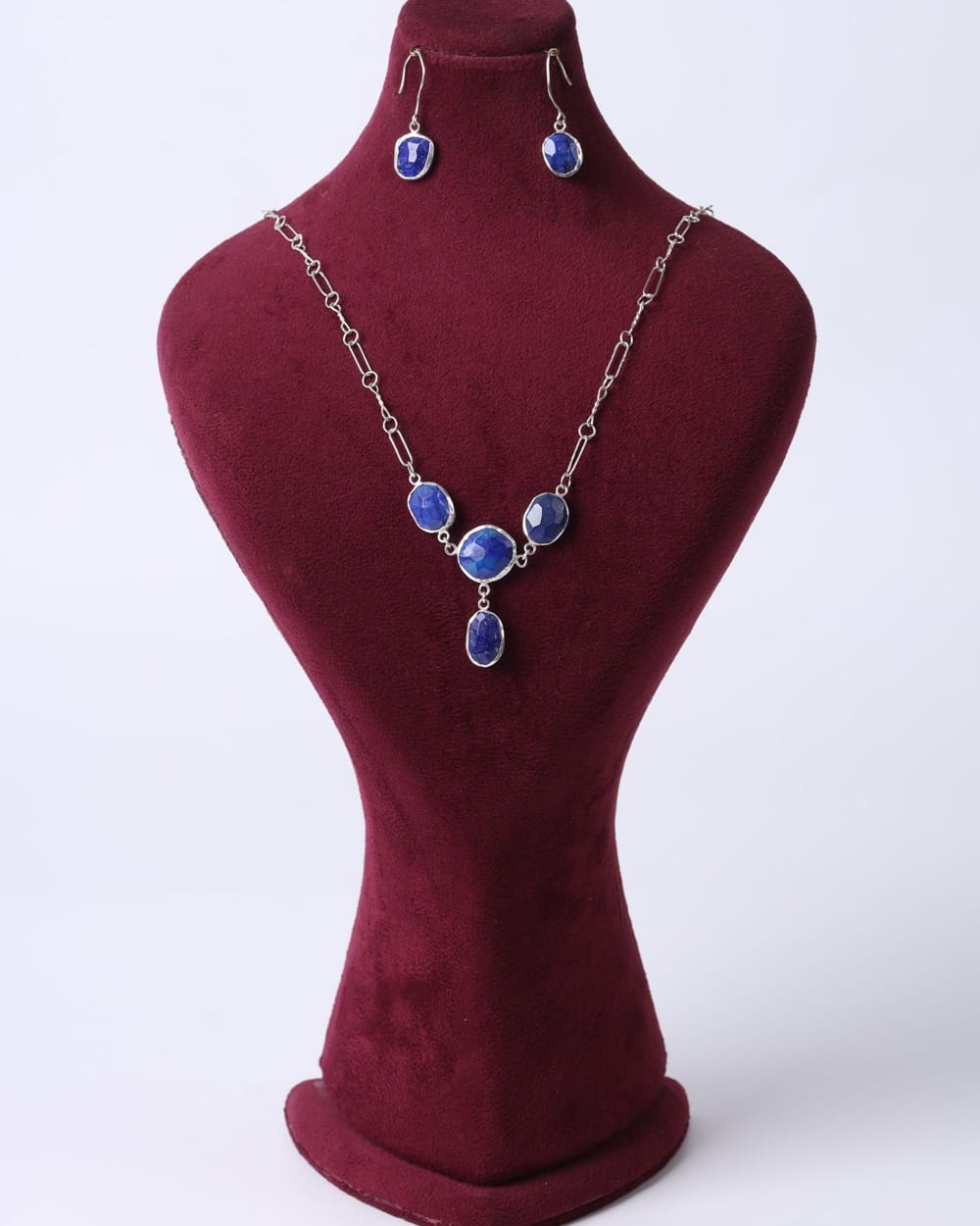 Lapis Jewelry Set – Silver Necklace, Earrings and Bracelet