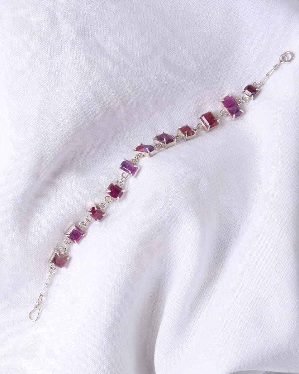 Red Ruby Bracelet – Silver Elegant Chain