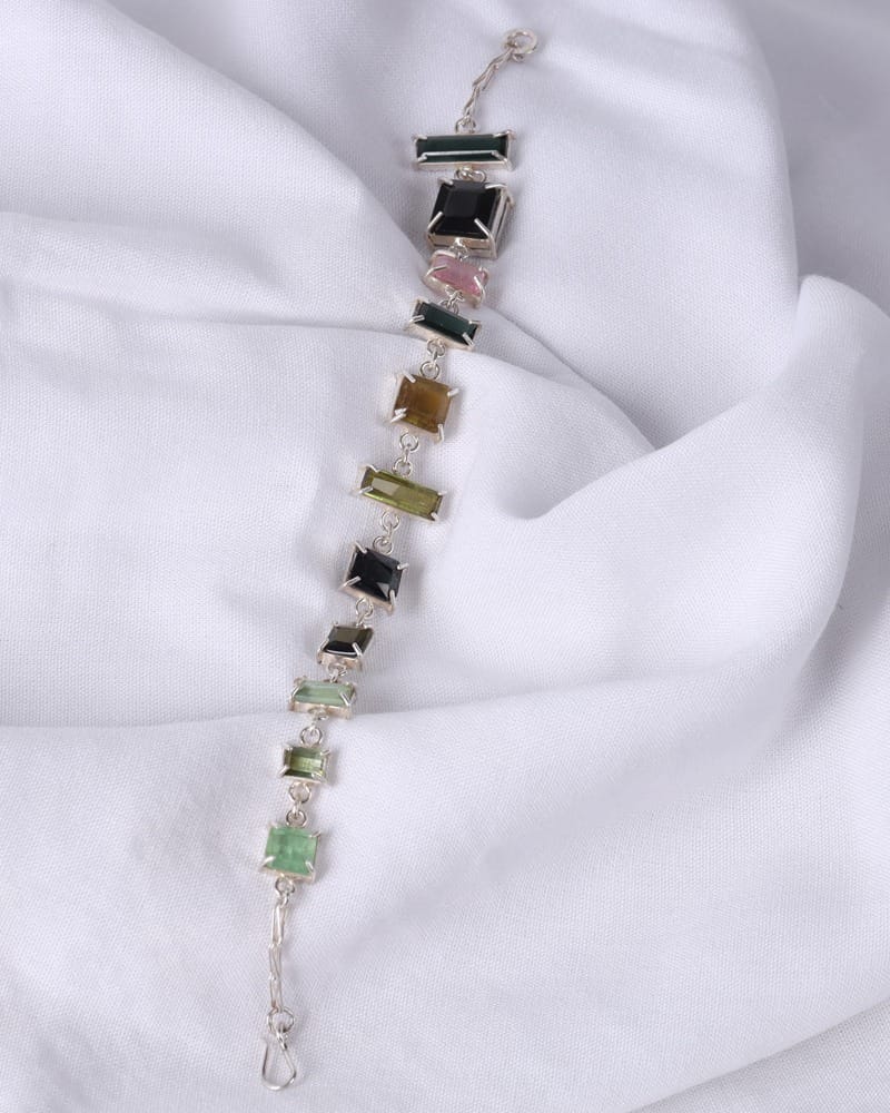 Multicolor Tourmaline Silver Bracelet – Elegant Gemstone Chain